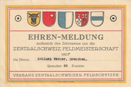 Ehrenmeldung Zentralschweiz. Feldmeisterschaft 1927