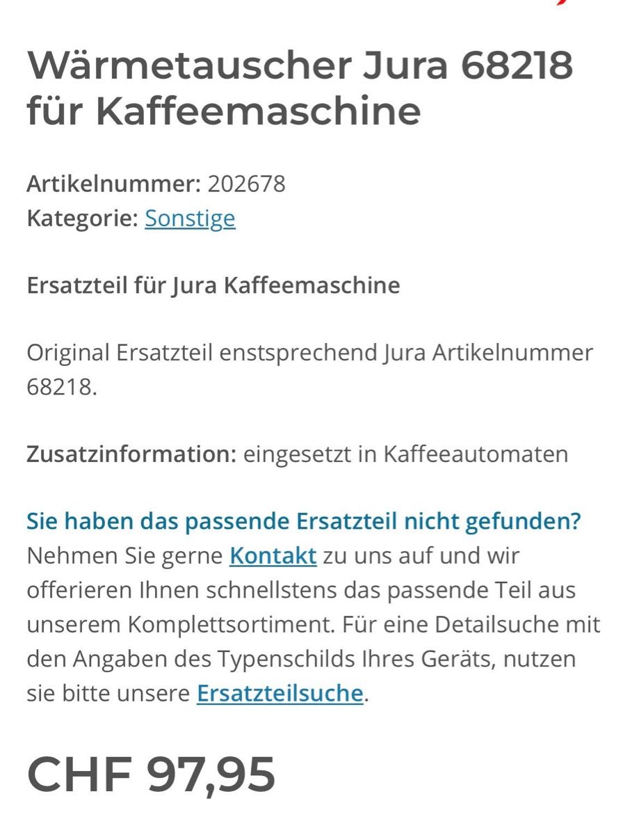 Jura Kaffeemaschinen & Espressomaschinen: Jura Wärmetauscher – Neu (gemäss Beschreibung) aus Root von HHParts 2