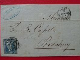 1862: 23G mit SCHMITZDRUCK von BASEL auf BELEG, sauber.