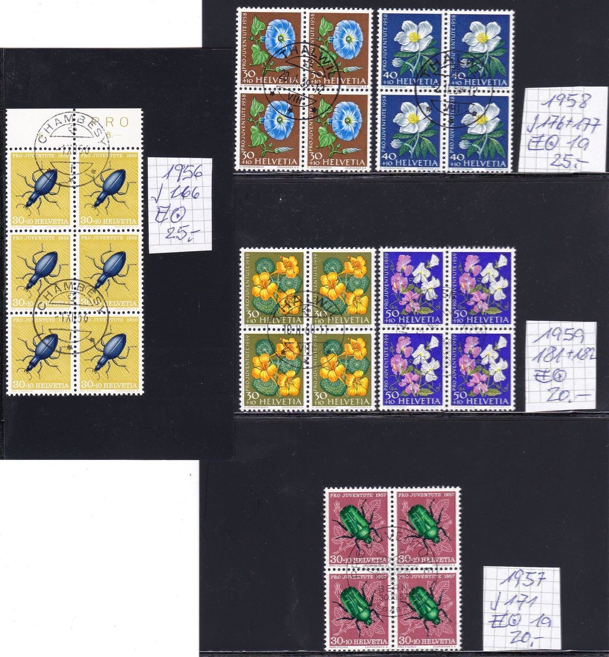 Tutti i francobolli: J171+176-177+181-182, 4er-Blocks mit... – Usato da Wenslingen venduto da riger11