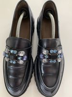 Partini Schuhe, Gr. 41, Schwarz mit Schmuck,Leder Top Zustan