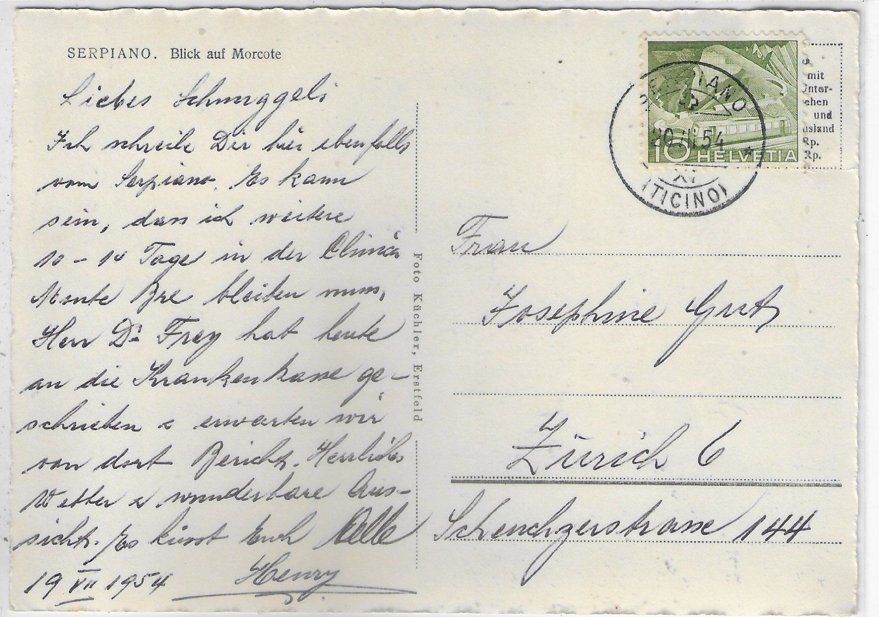 Cartoline postali: Serpiano - Blick auf Morcote – Usato da Ettingen venduto da Kartenplanet 1