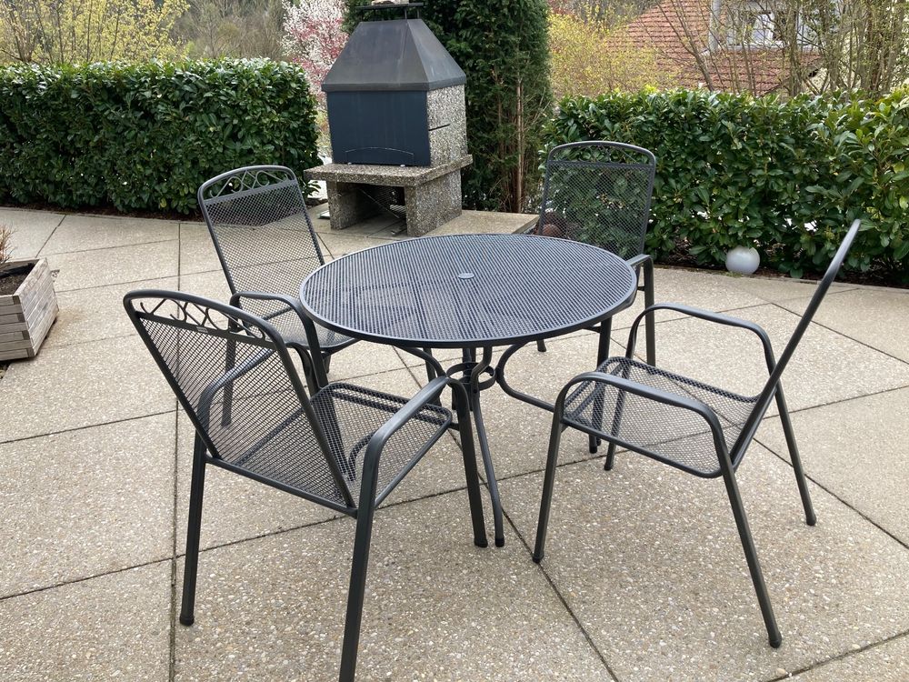 Gartentisch mit Stühlen, Metall, Rund, Anthrazit Kaufen auf Ricardo