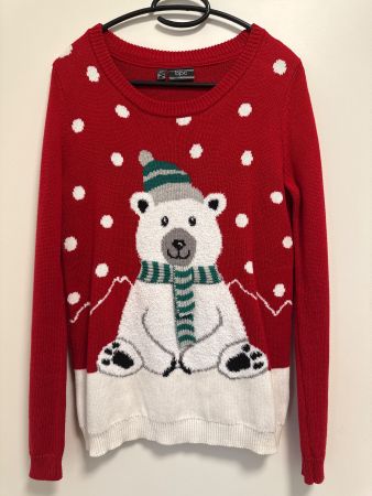 Roter Winter Pullover mit Eisbär Motiv, Gr. 36/38