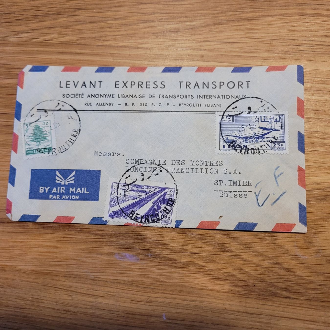 Tutti i francobolli: Luftpost Brief Longines St.Imier 1959 Levant Express Liban – Usato da Biel/Bienne venduto da Destockweb