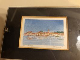 Miniatur-Aquarell hinter Glas - 6,5 x 4 cm ohne Rahmen