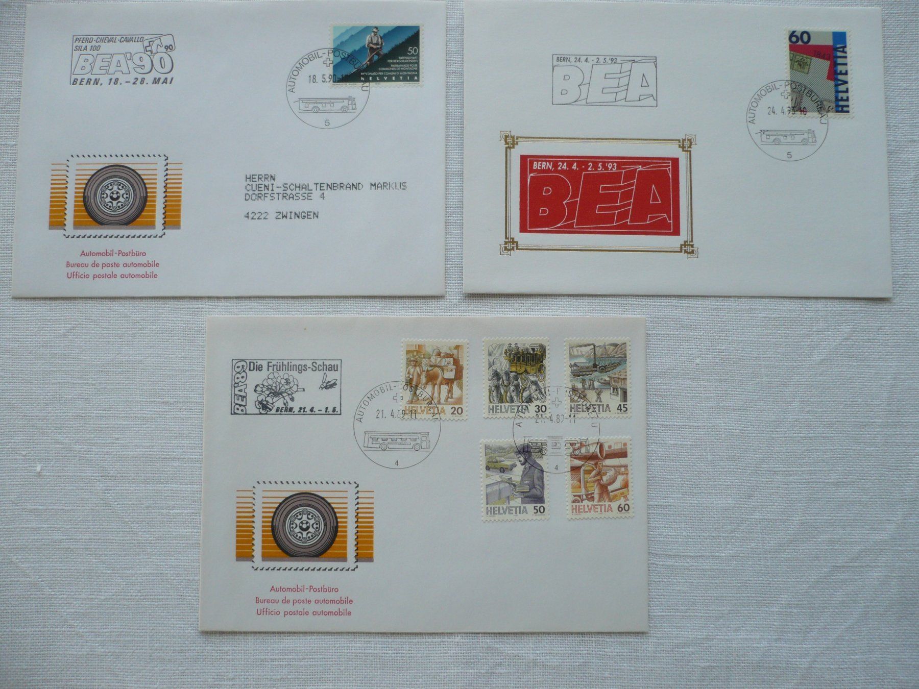 Alle Briefmarken: 1982 - 92 3 Belege BEA – Gebraucht aus Zürich von saltandpepper008