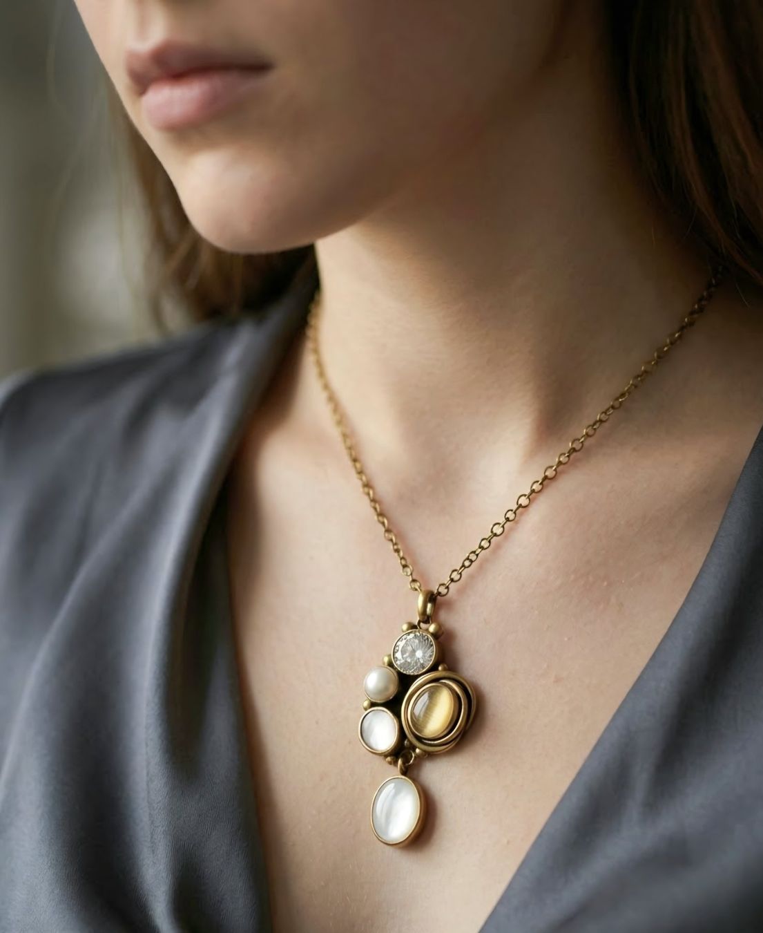 Catenine: Design Bronze Collier mit edlen Steinen - Neu – Nuovo e nell'imballaggio originale da Uetikon am See venduto da Springdream 1