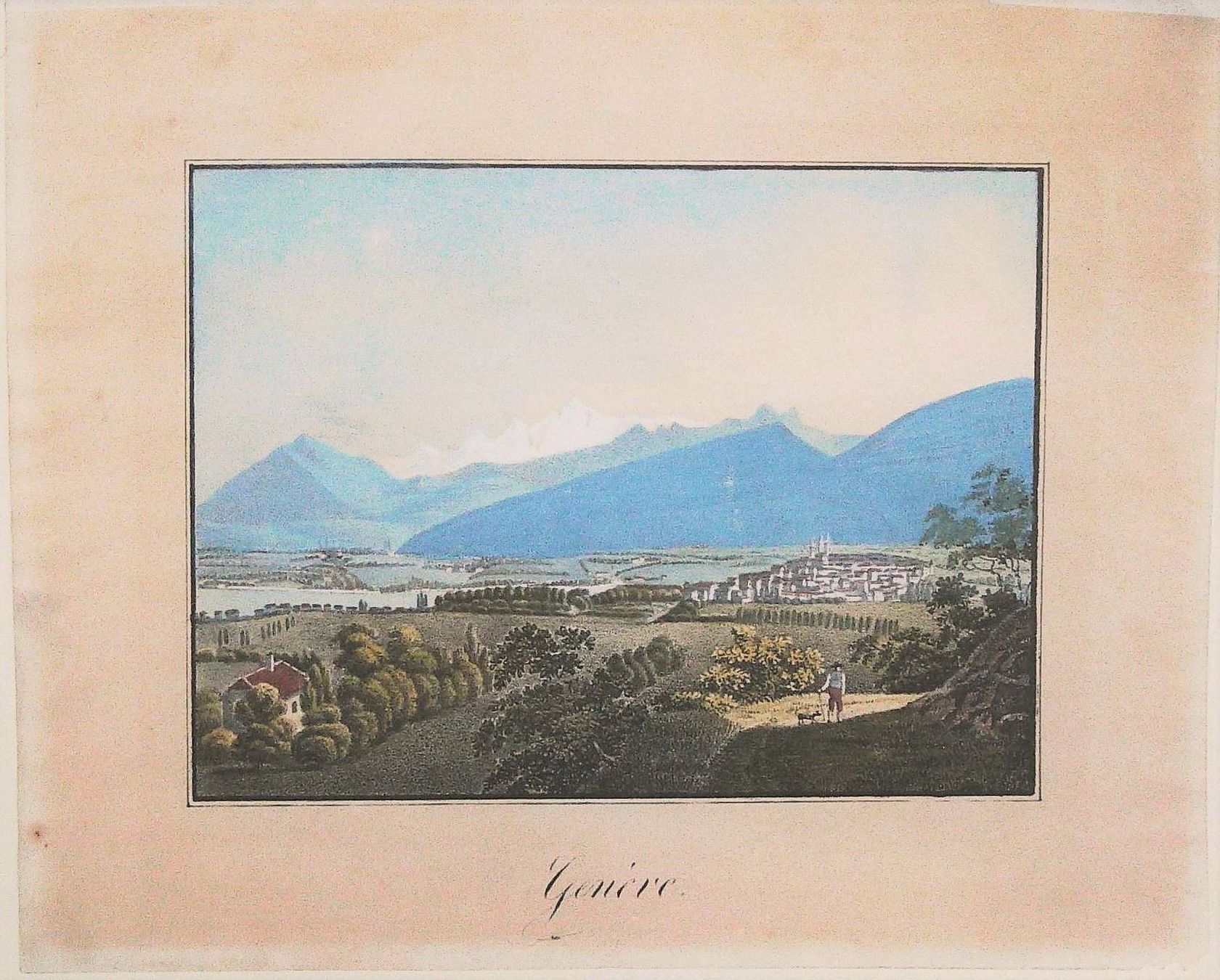 Stiche: Genève altkolorierte Lithographie – Gebraucht aus Rafz von Helvet32