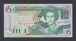 East Caribbean 5 Dollars (ND 2003) ungefalten