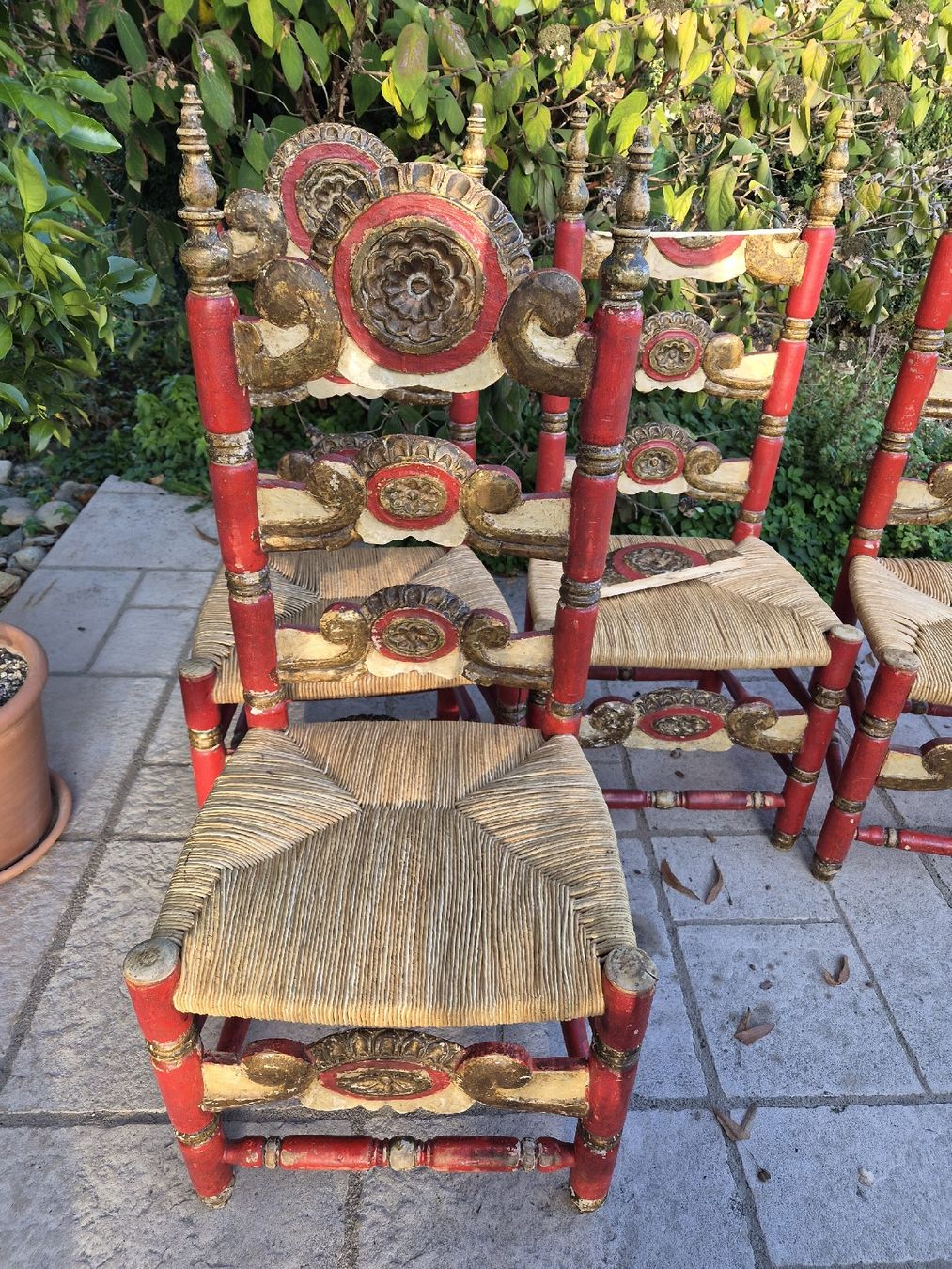 Seltenes Set von 4 antiken Barockstühlen - Rot & Gold (D'occasion) à ...