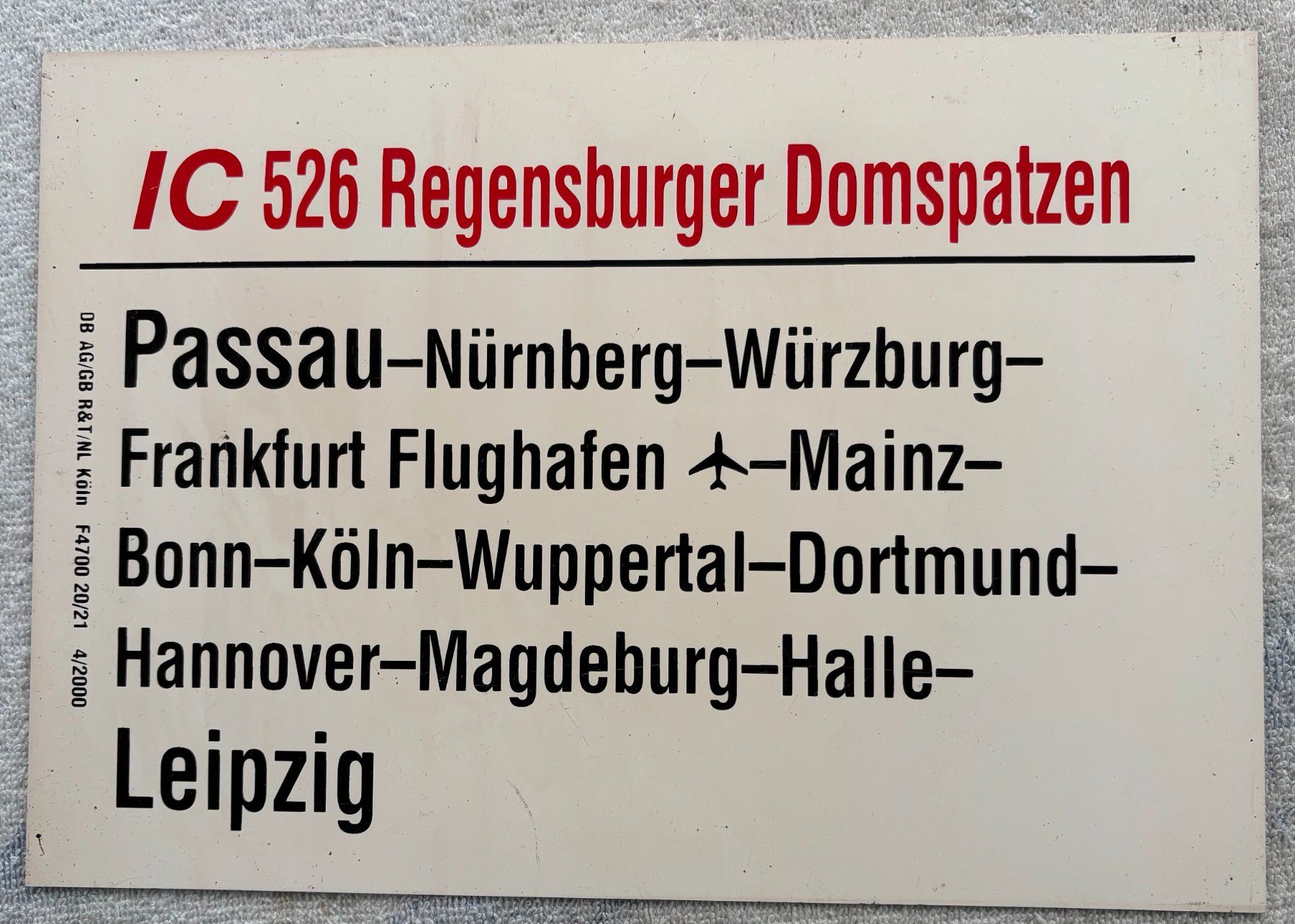 Insegne: DEUTSCH BAHN IC 526 REGENSBURGER DOMSPATZEN – Usato da Ostermundigen venduto da Wyatt-Earp