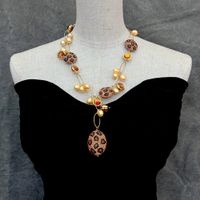 Tigerauge Perlen lange Halskette Collier Perle Verre Murano