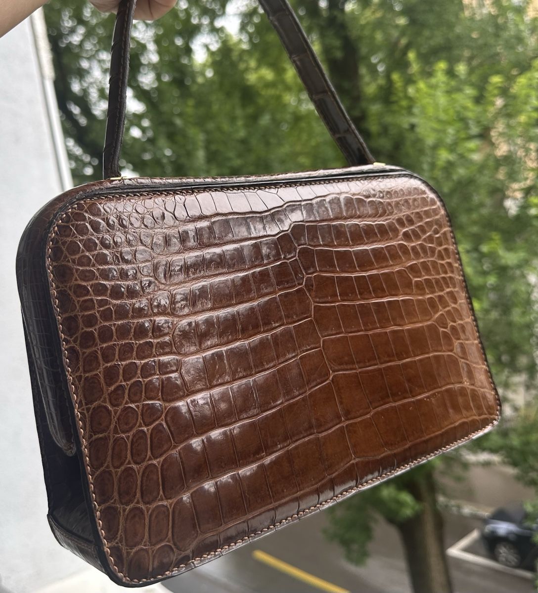 Borse: Vintage Alligator Handbag, Brown Leather – Usato da Zürich venduto da kas_g26m 1