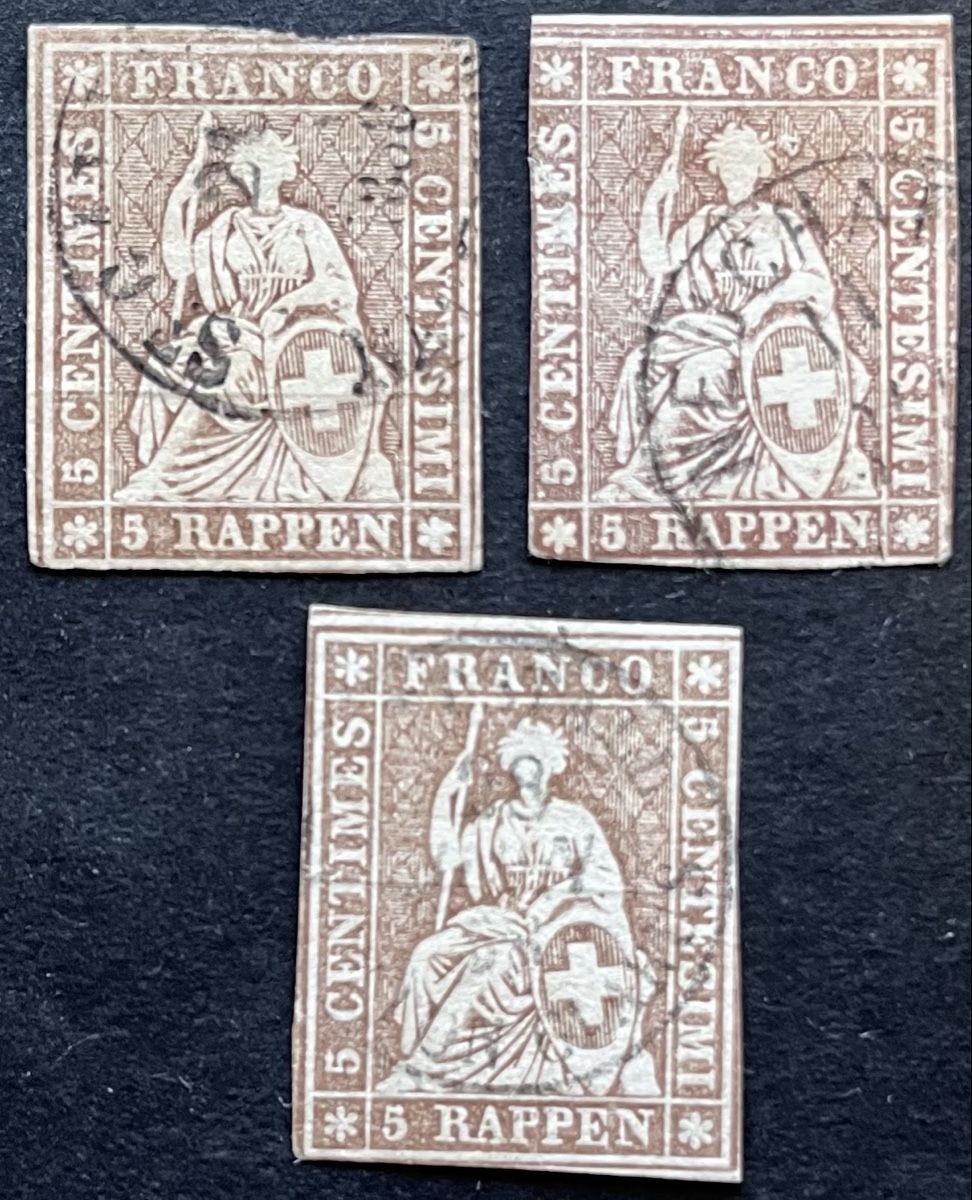 Alle Briefmarken: 3x Strubel 22D Cat. 150.-  – Gebraucht aus Sottens von thigroux