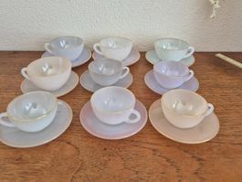 8 tasses+sous-tasse ARCOPAL ARLEQUIN vintage C34