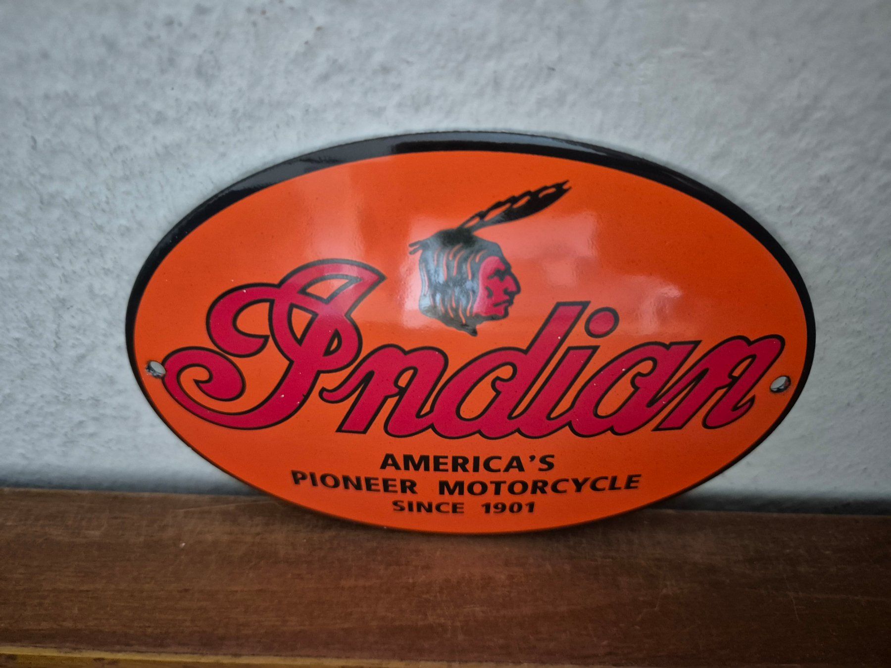 Indian Motorcycle Schilder: Emailschild Indian Motorrad Oldtimer USA Logo Emaille Schild – Neu (gemäss Beschreibung) aus Schaffhausen von pfanis09 2