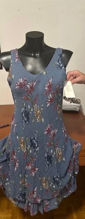 Abito donna fantasia floreale azzurro con rouches taglia m