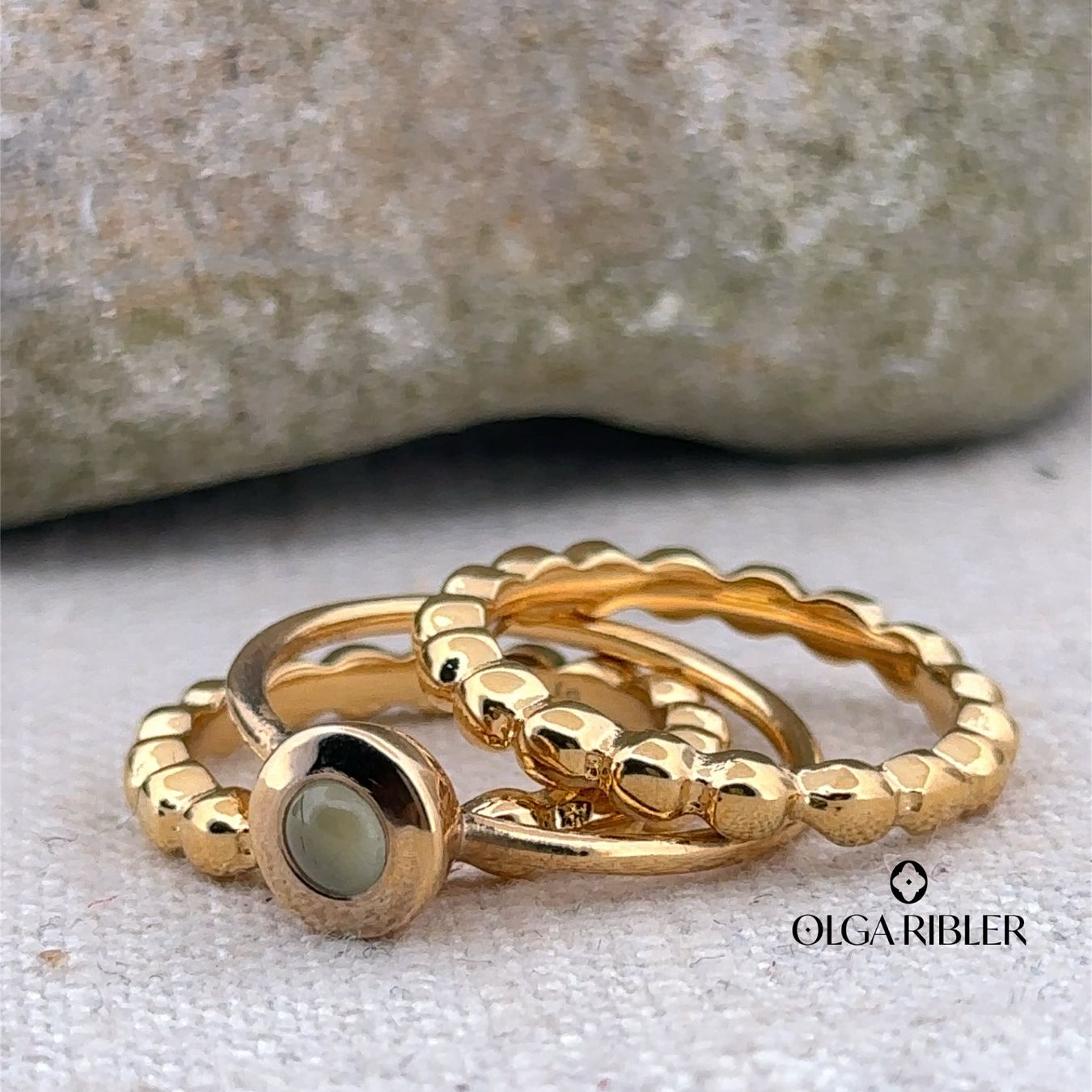 Olga Ribler Anelli: Edelstahl  Ring SET mit Prehnit Ring Ringgrösse 52 – Nuovo (secondo la descrizione) da Luzern venduto da Schmuckoutlet 3