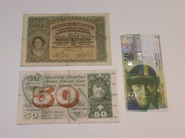 Lot alte 50 Franken Banknoten 2.,5.,8. Emission - 1939/74/94