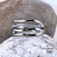 Edelstahl Wellen Ring mit Zirkonia Grösse 58