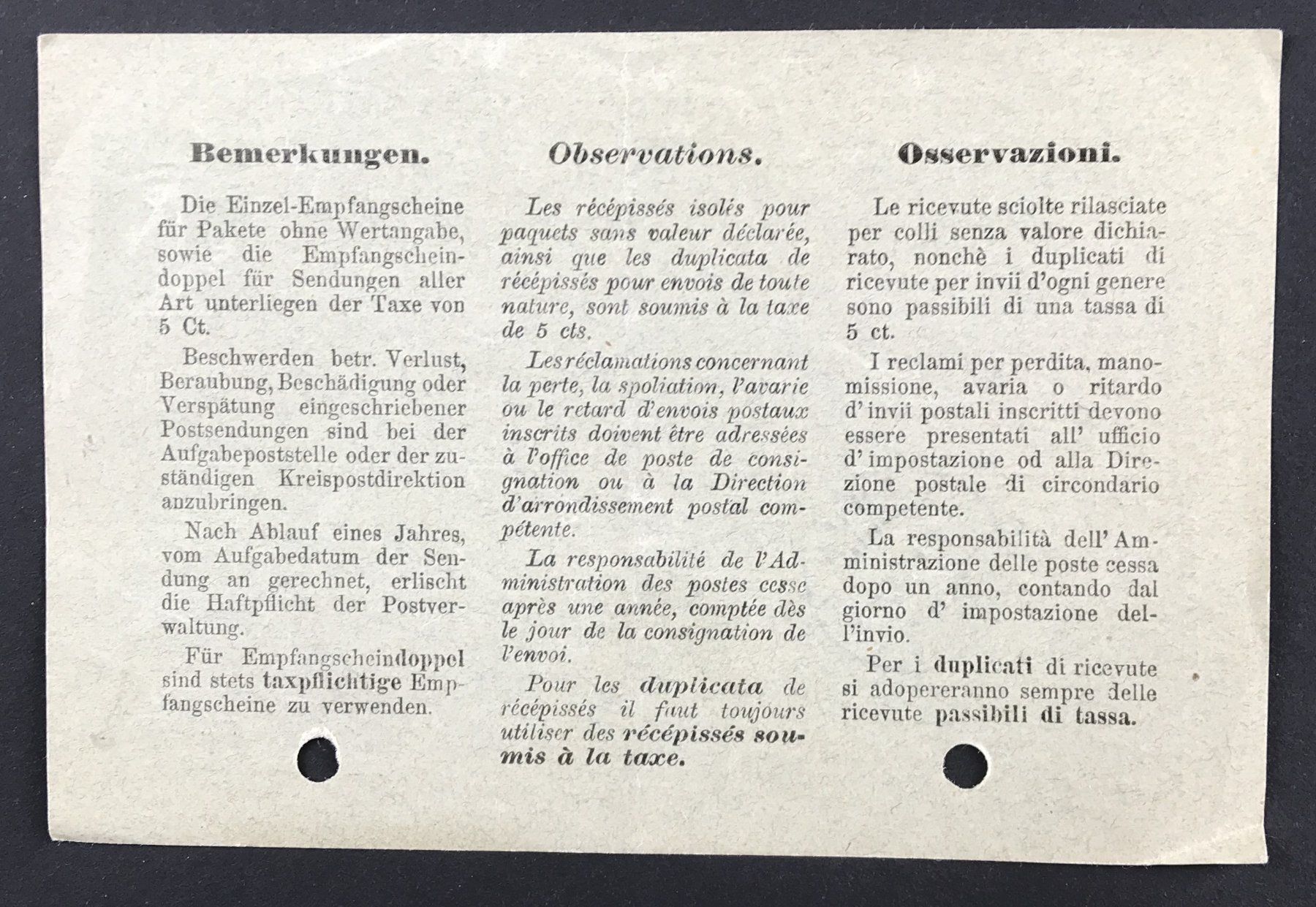 Tutti i francobolli: TAXPFLICHTIGER-EMPFANGSCHEIN 1918 – Usato da Ostermundigen venduto da Kari1937 1
