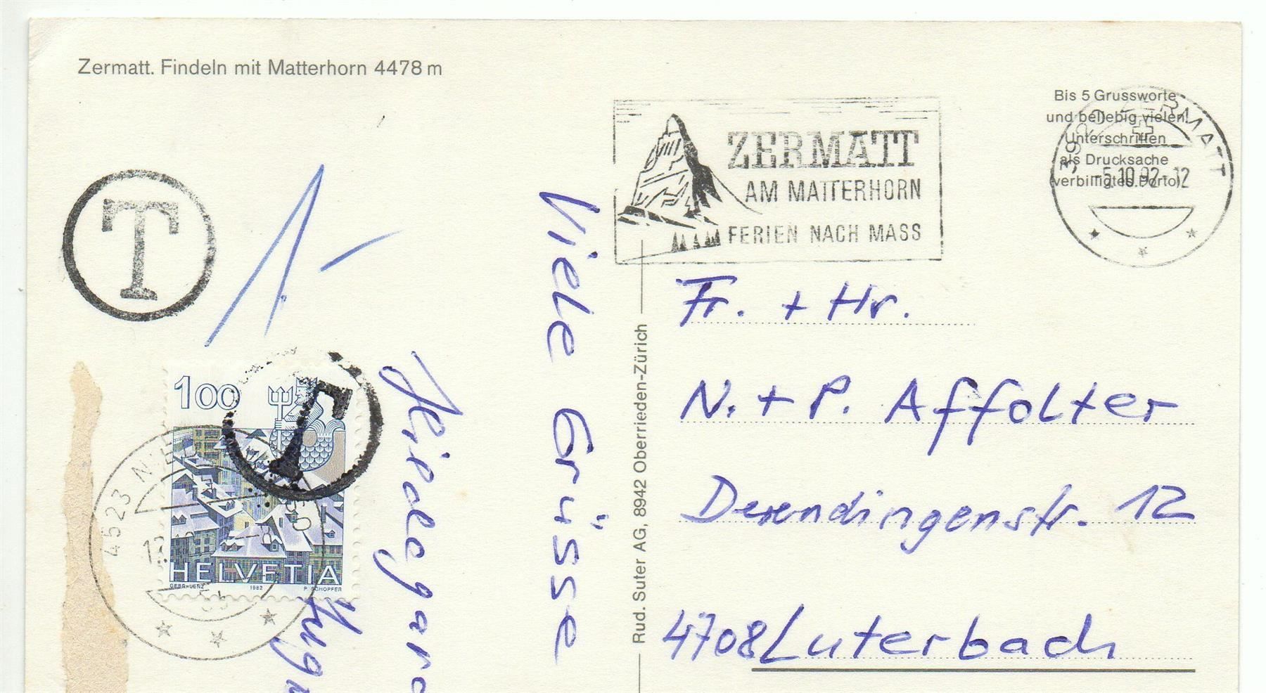 Cartoline postali: ZERMATT Findeln mit Matterhorn – Usato da Jona venduto da philajona 1