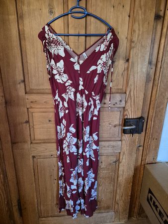 Kleid Pageone Blumenmuster bordeaux Grösse 42 lang