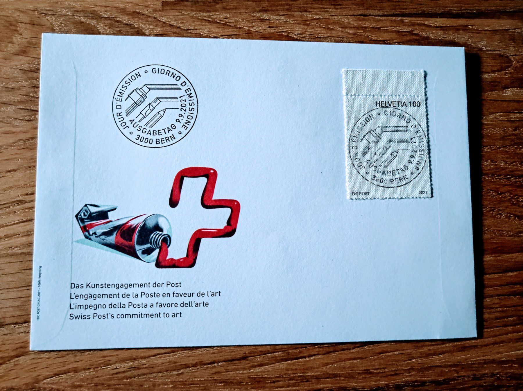 Tutti i francobolli: FDC Kunstengagement der Post, Leinwand, aus Kleinbogen – Usato da Rickenbach SO venduto da Bytebull