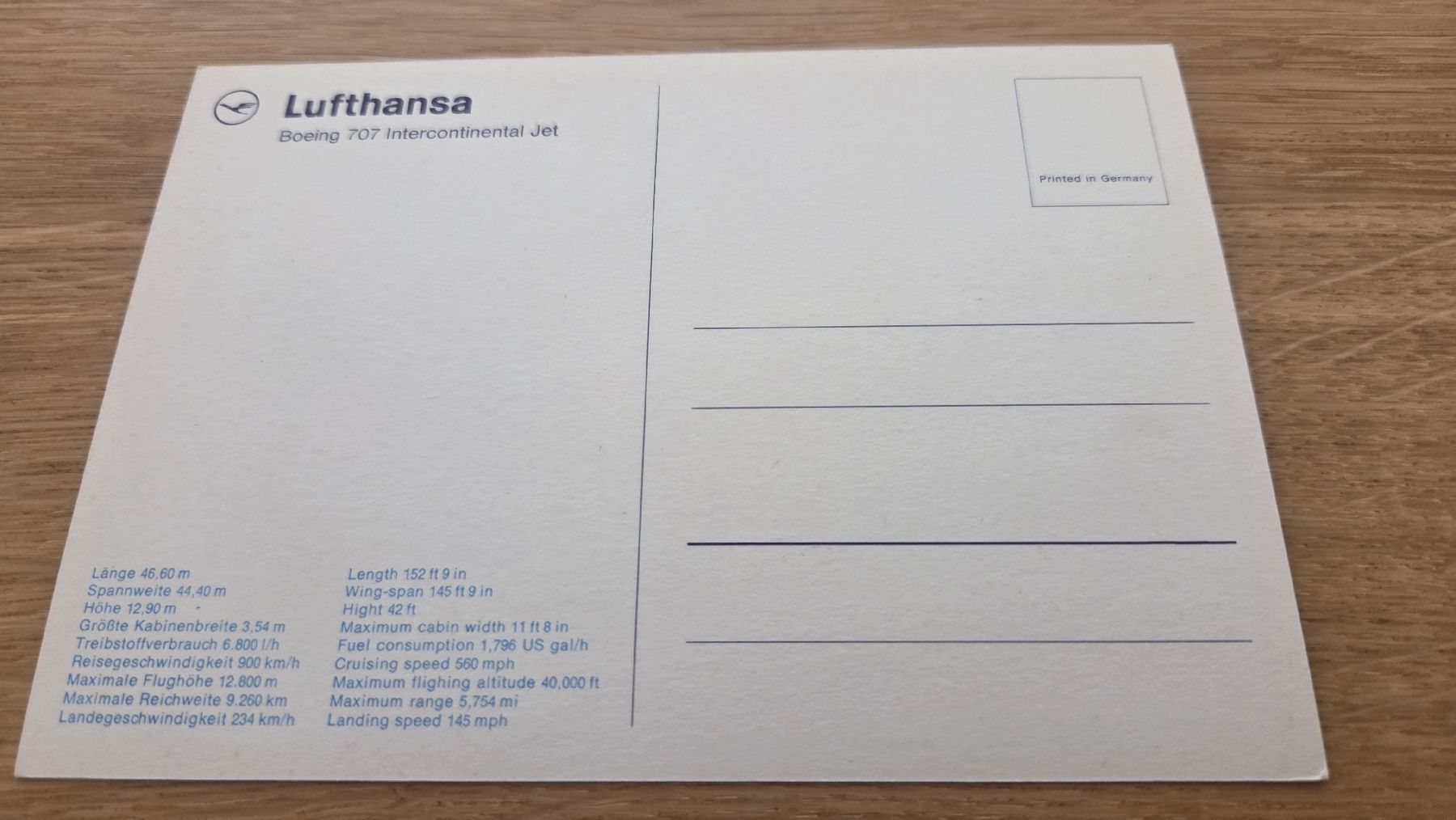 Cartoline postali: Ansichtskarte Lufthansa Boeing 707 Intercontinental Jet – Usato da Arni AG venduto da Moth68 1