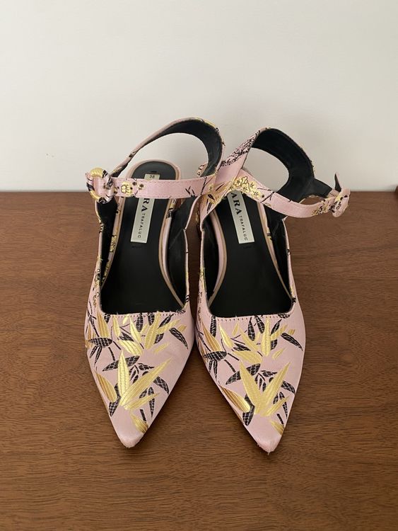 Escarpins Zara En Daim Noir Et Doré - Pointure 38/39 - Très Bon état - Occasion