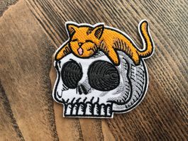Aufnäher Patch zum Aufbügeln Katze Totenkopf Skull