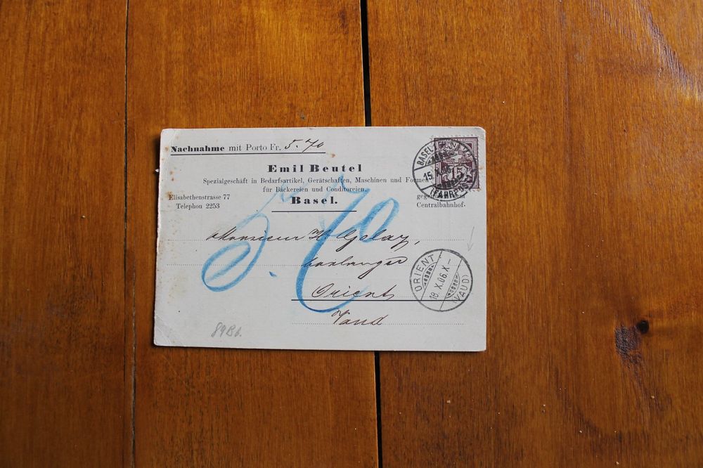 1906 PK Nota für Presshefe Emil Beutler Basel, n. Orient VD (Gebraucht ...