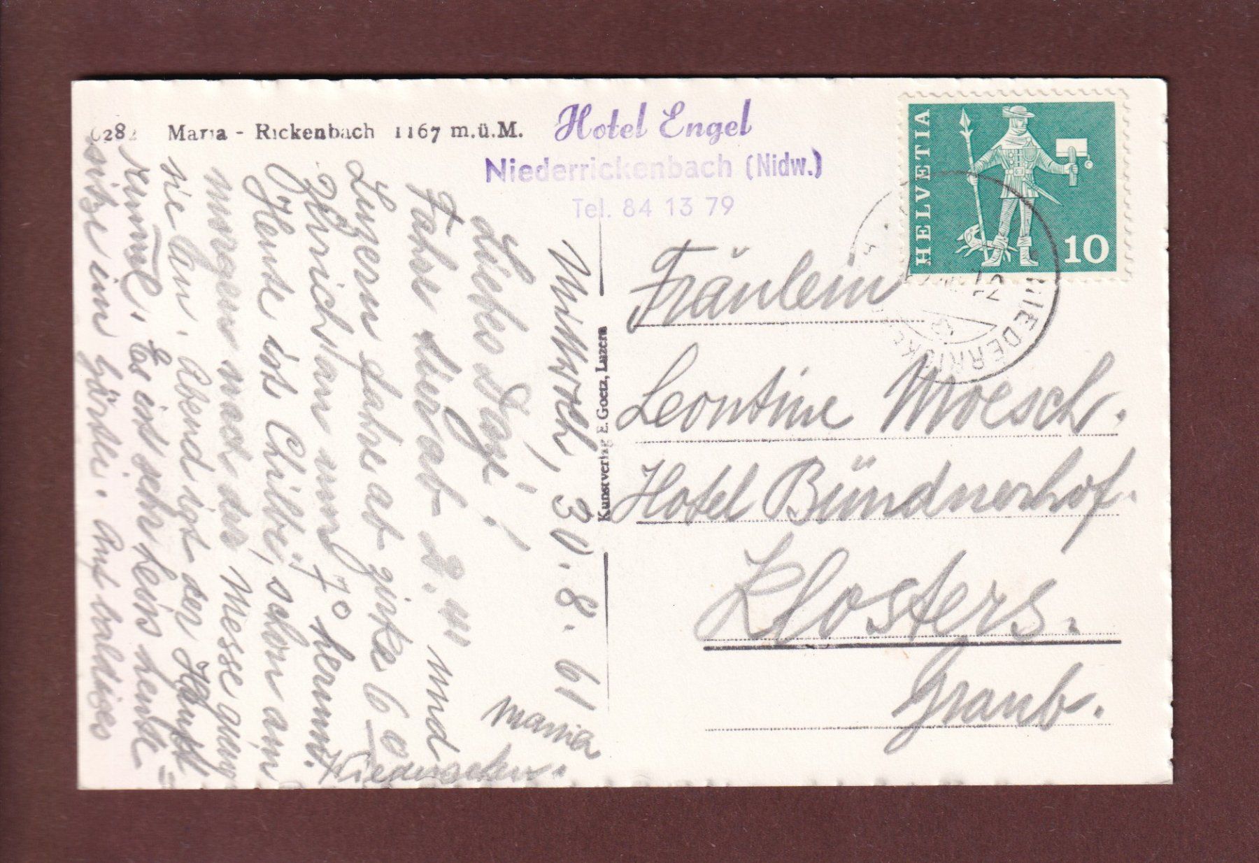 Cartoline postali: MARIA RICKENBACH - 1961 – Usato da Pully venduto da nicecards 1