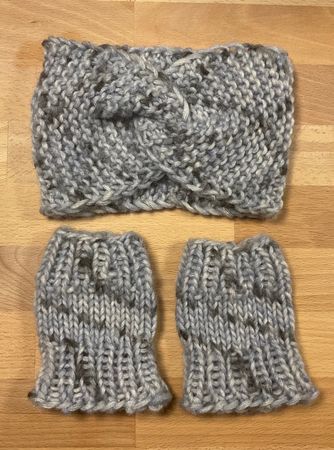 Stirnband & Pulswärmer - handgestrickt - im Set -NEU