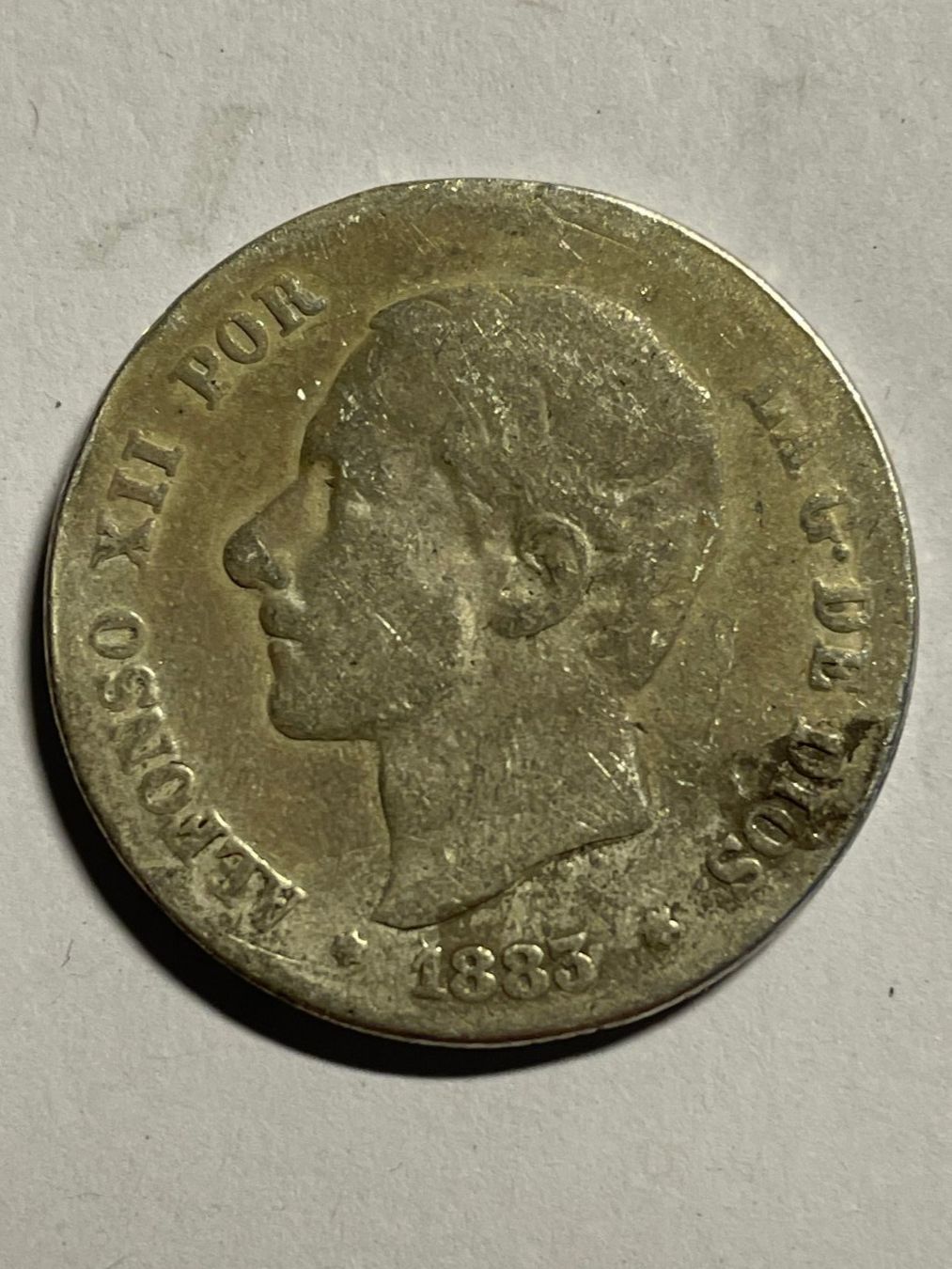 Alle Münzen: (53) 2 Pesetas 1883 - Alfonso XII – Gebraucht aus Aesch BL von masmusgo