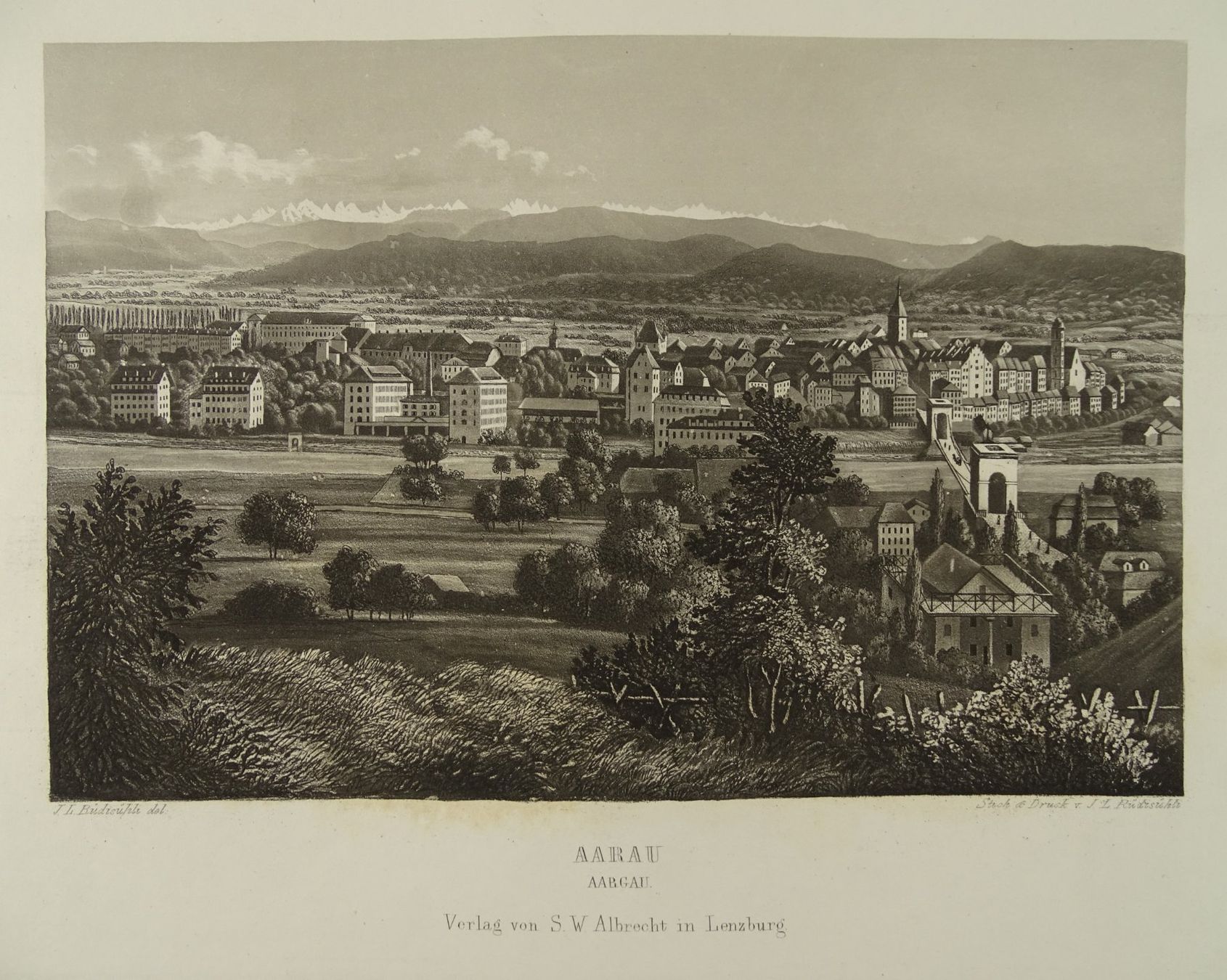 Incisioni: AARAU, STAHLSTICH UM 1870 – Usato da Grüningen venduto da Kartensammler