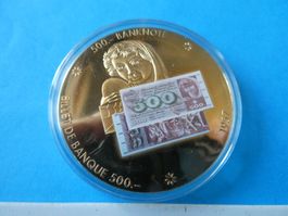 vergoldete Medaille 50 mm PP  - 500 Frankennote 1957