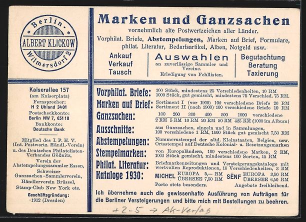 Cartoline postali: Berlin-Wilmersdorf, Ansichtskartenverlag – Usato da Berlin venduto da bartko-reher 1