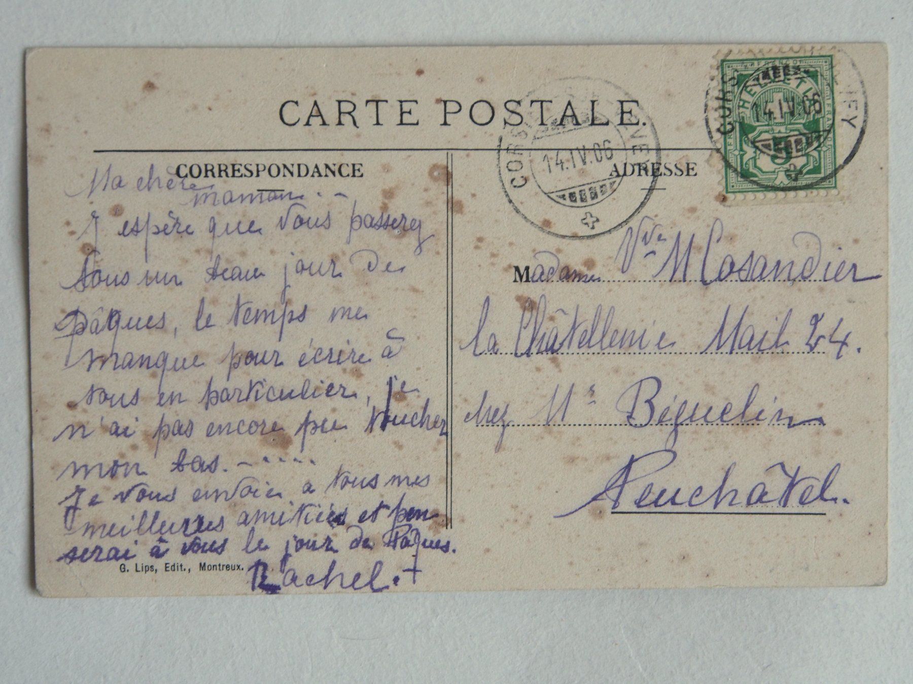 Cartoline postali: Ansichtskarte 1906 Bahn Linie der CEV stillgelegt Vevey 1906 – Usato da Felben-Wellhausen venduto da thurgo01 1