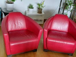 3 Sessel echtleder rot