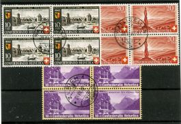 3 PRO PATRIA VIERERBLOCKS 1938 + 42 GEST. - FR. 65.-