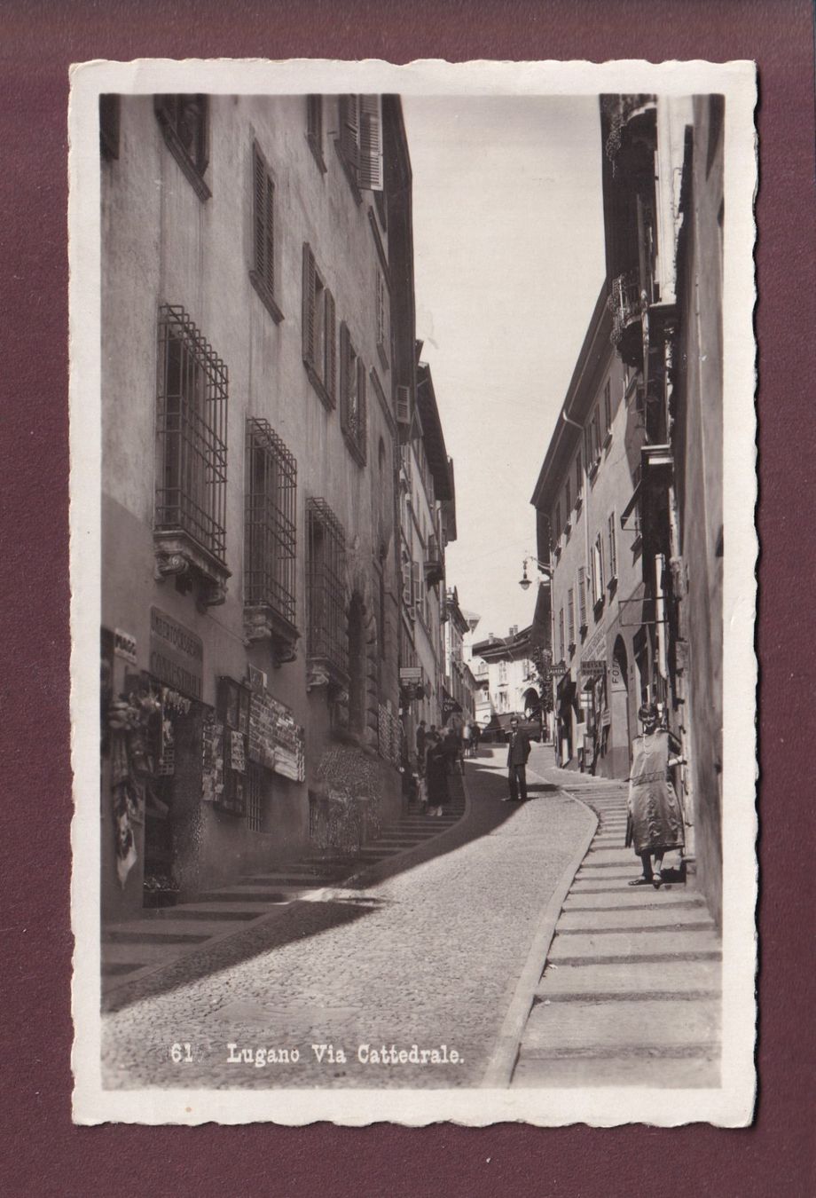 Ansichtskarten: LUGANO - Via Cattedrale - 1930 – Gebraucht aus Pully von nicecards