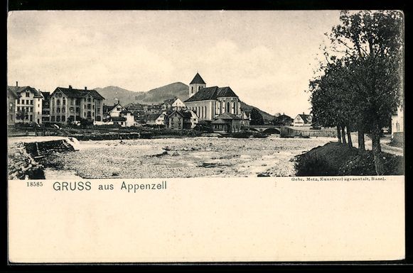 Cartoline postali: Appenzell, Ortsansicht mit Kirche und Fl – Usato da Berlin venduto da bartko-reher