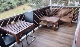 Balkonmöbel, Holz Set Tisch 2 Sitzer Bank, guter Zustand