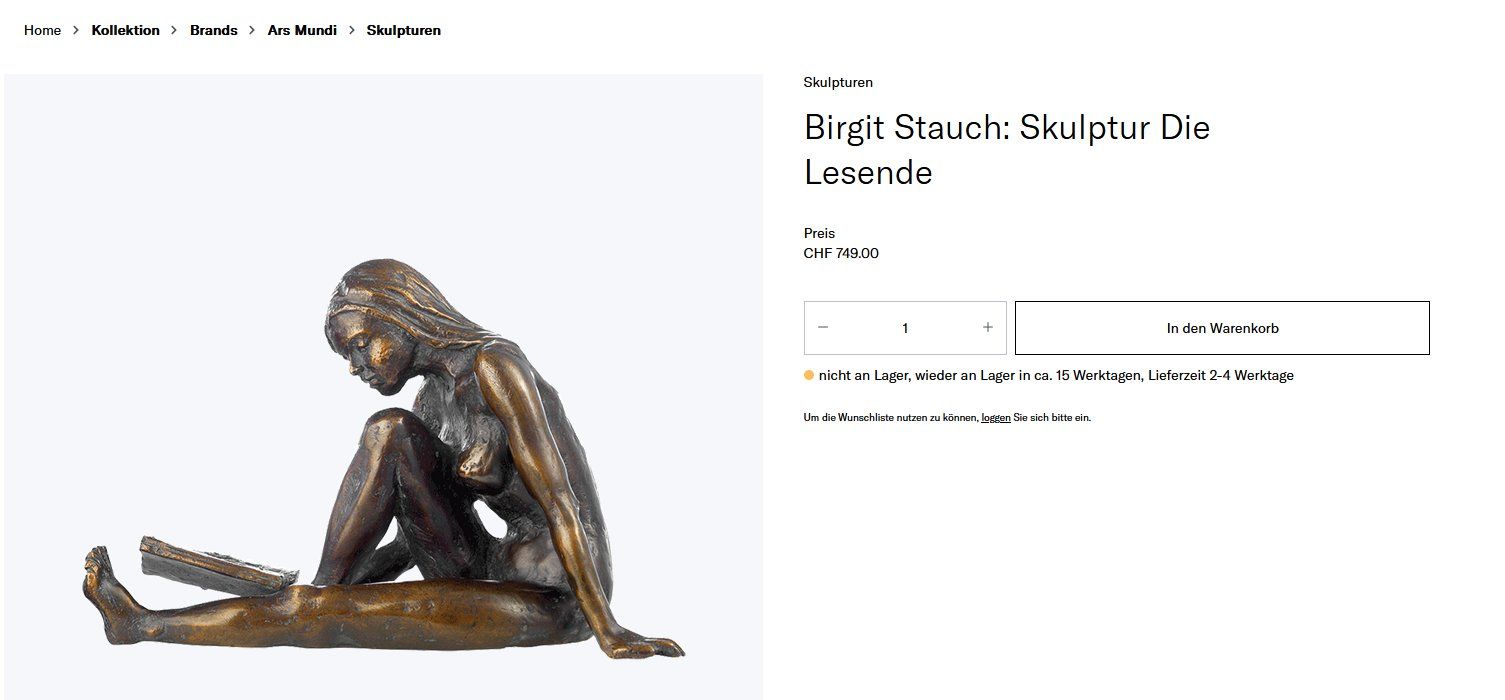 Sculture & Statue: Die Lesende Statue Birgit Stauch Figur Hand defekt Limitiert – Difettoso da Embrach venduto da Da_Sergio