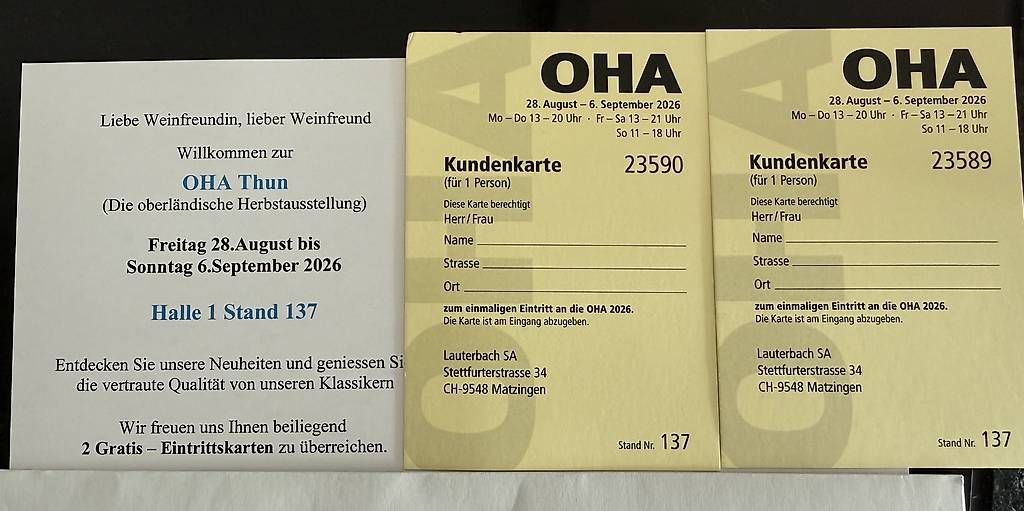 Tickets: 2 Tickets für OHA Thun – Neu und originalverpackt aus Hergiswil NW von allmendkoenig