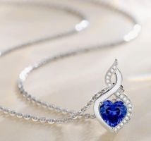 585 Weißgold Diamanten und Saphir Anhänger Kette silber