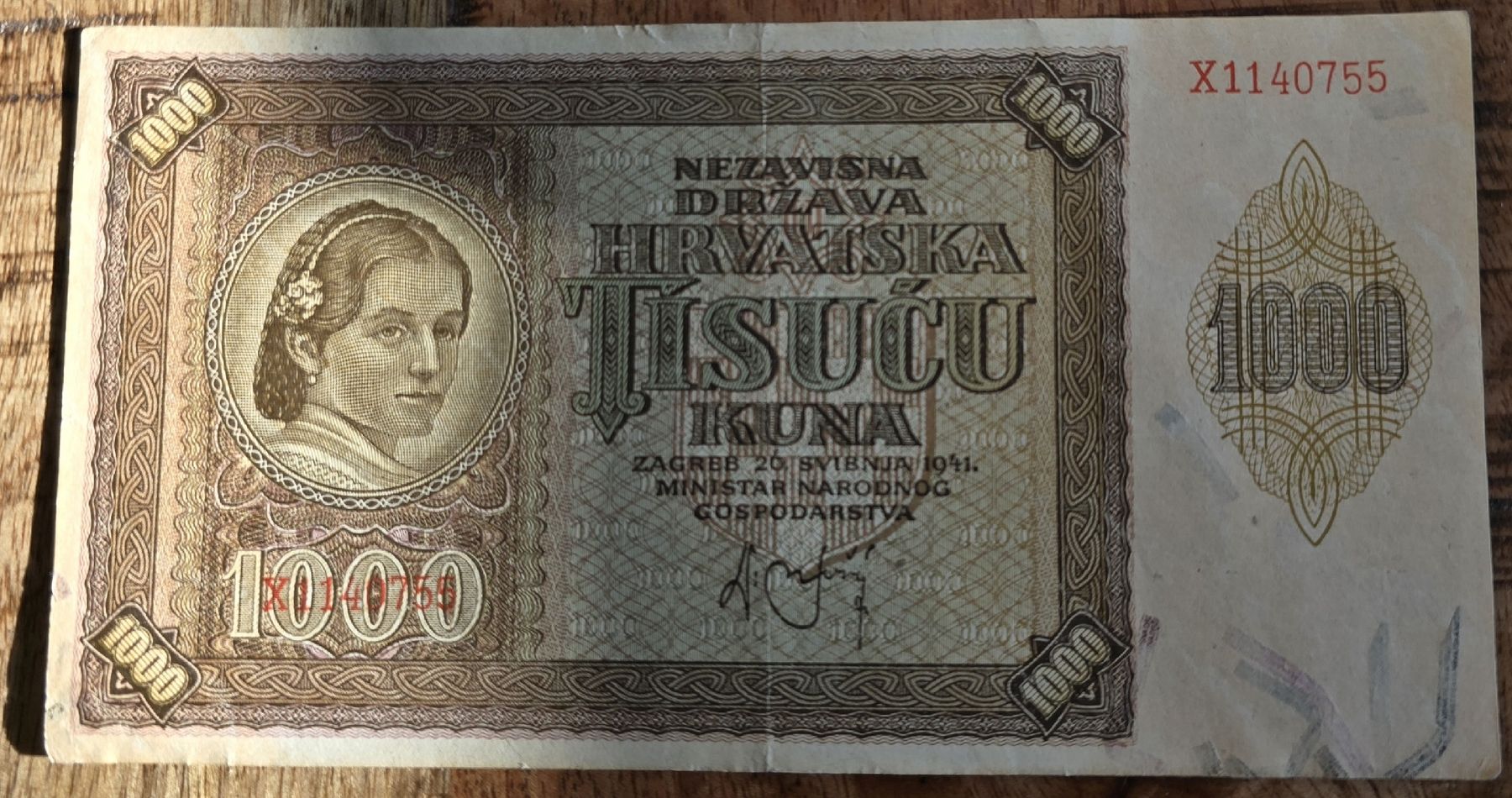 Banconote: Kroatien 1000 Kuna 1941 – Usato da Rotkreuz venduto da Titotesla
