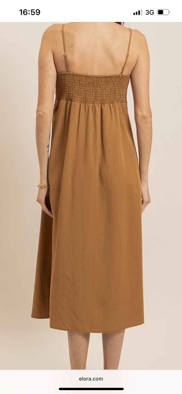 Vestiti: Elora Midikleid aus karamellfarbenem Leinen – Nuovo e nell'imballaggio originale da Neerach venduto da Lila0402 1